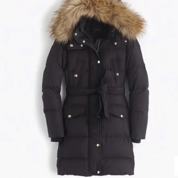 J Crew Down Filled Hooded Puffer Coat Jacket Faux Fur Trim Black SZ S - Picture 16 of 16